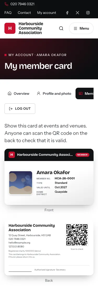 The member card on a phone
